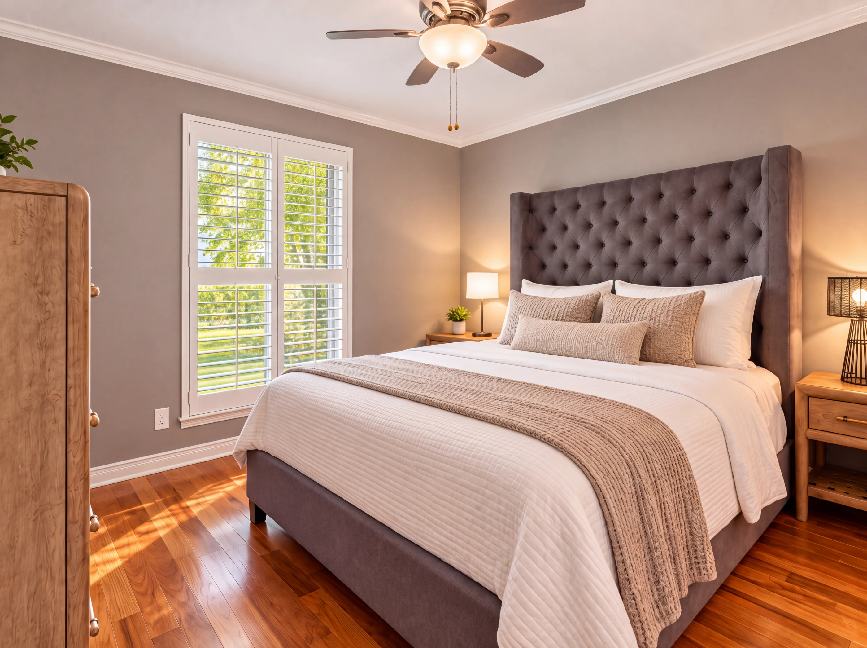 Guest bedroom with plantation shutters