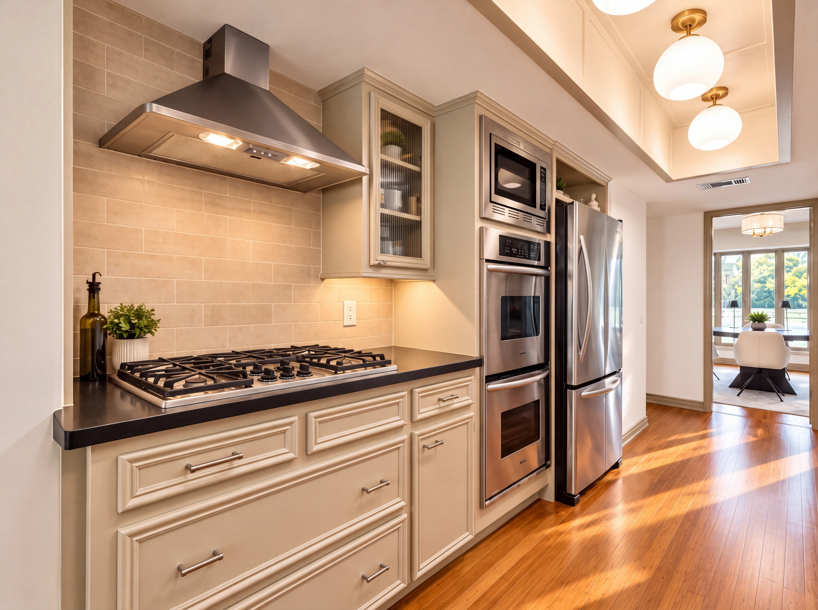 Gas cooktop and stainless chimney hood
