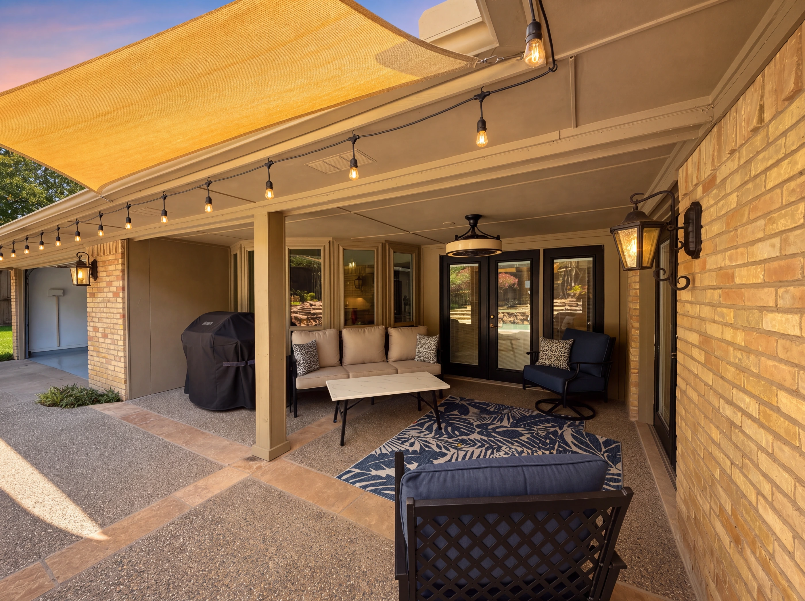 Covered patio and shade sail
